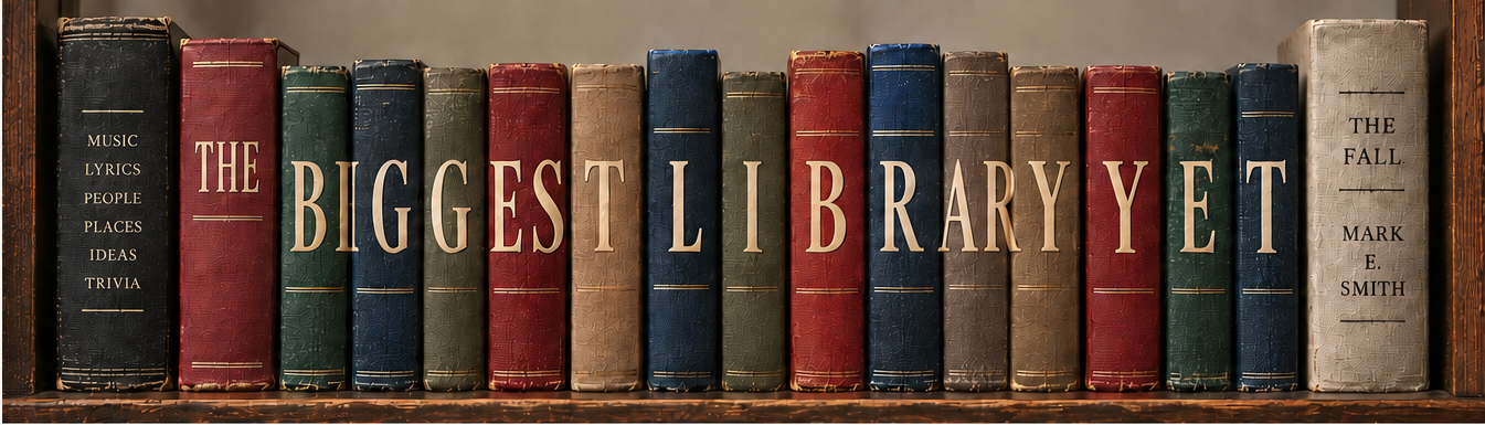 The Biggest Library Yet — a shelf of books spelling out the site's name